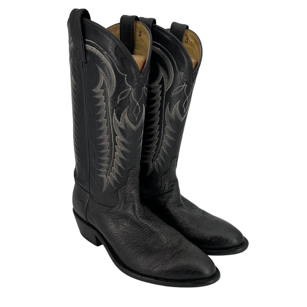 Tony Lama Boots Mens Size 10 D Black Western Cowboy USA Made Leather Stitching